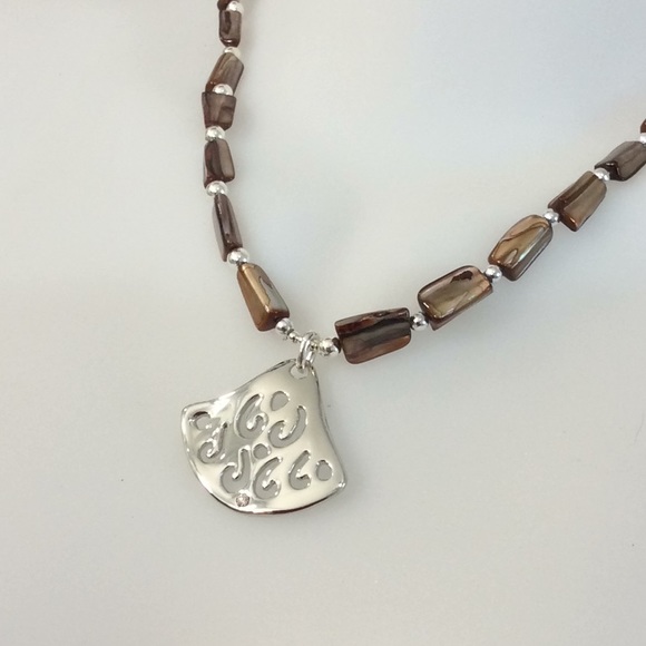 Brown mop shells silver necklace new - Picture 1 of 2